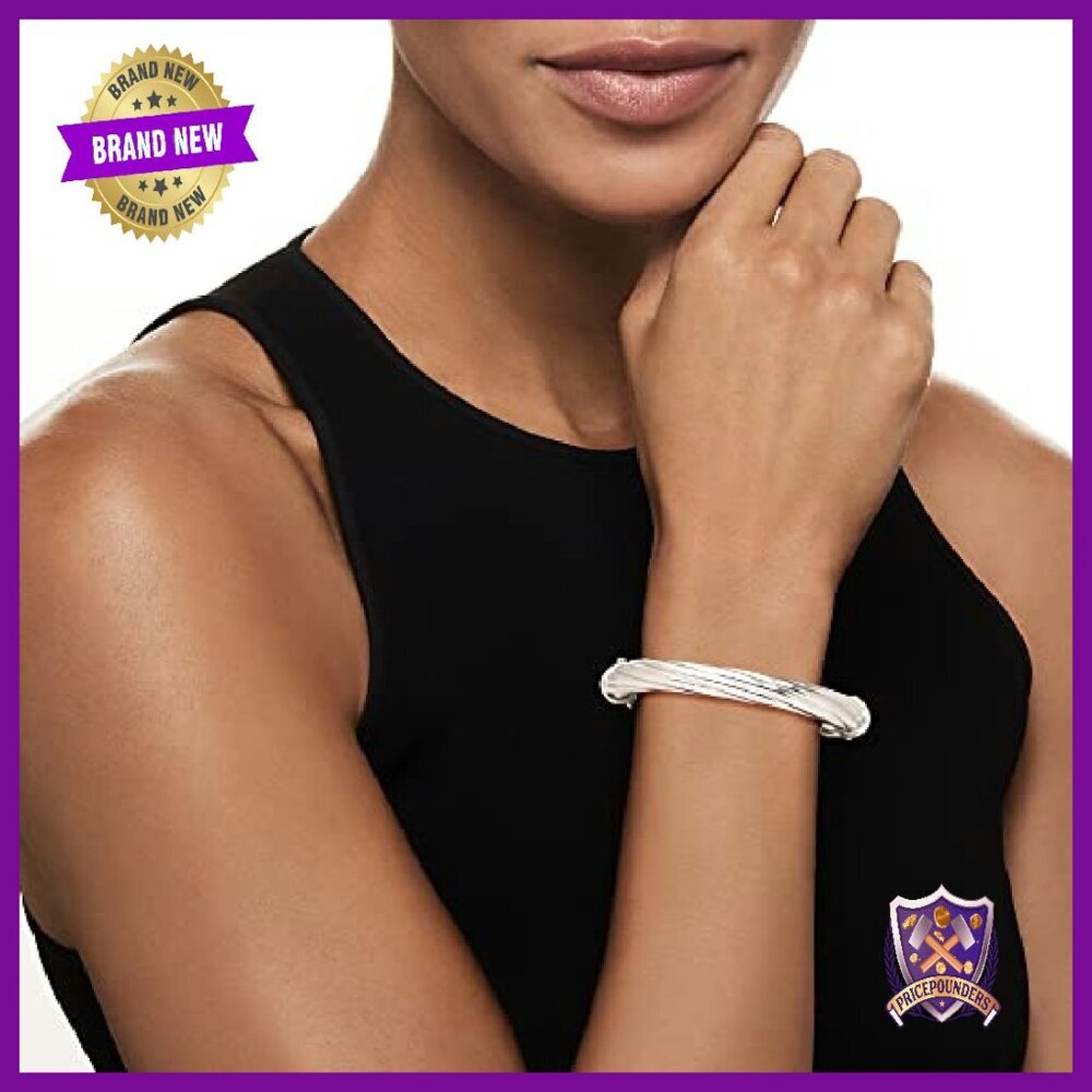 Sterling Silver Twisted Oval Bangle Bracelet 7" Italian Crafted - Picture 3 of 8